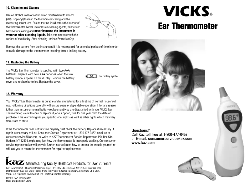Page 1 de la notice Manuel utilisateur Vicks Ear V971N