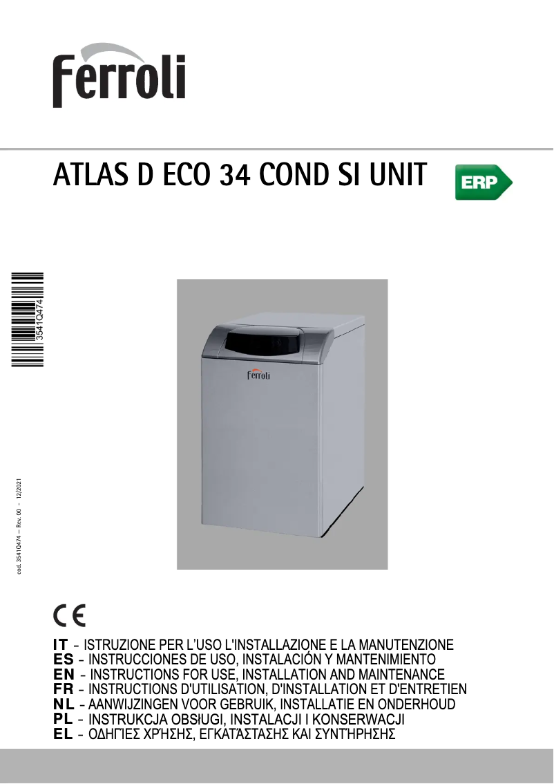 Page 1 de la notice Manuel utilisateur Ferroli Atlas D ECO 34 COND SI UNIT