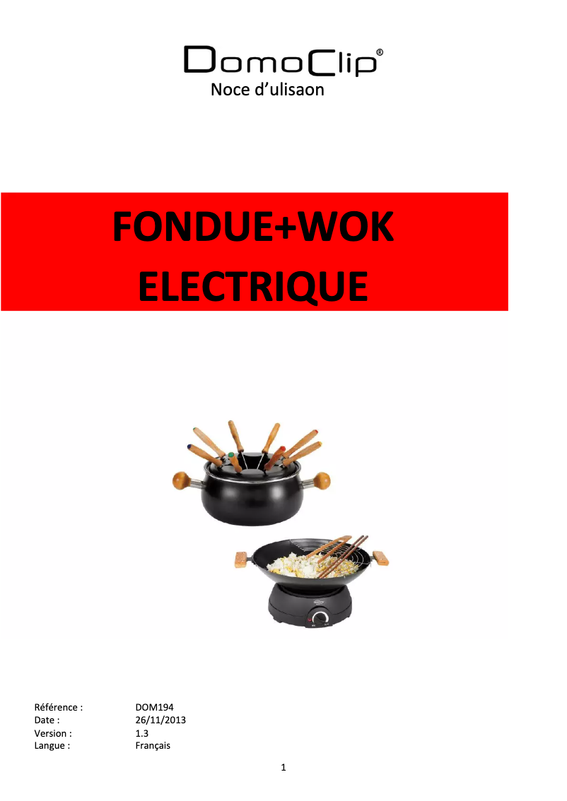 Page n°1 - Manuel utilisateur Domoclip DOM194