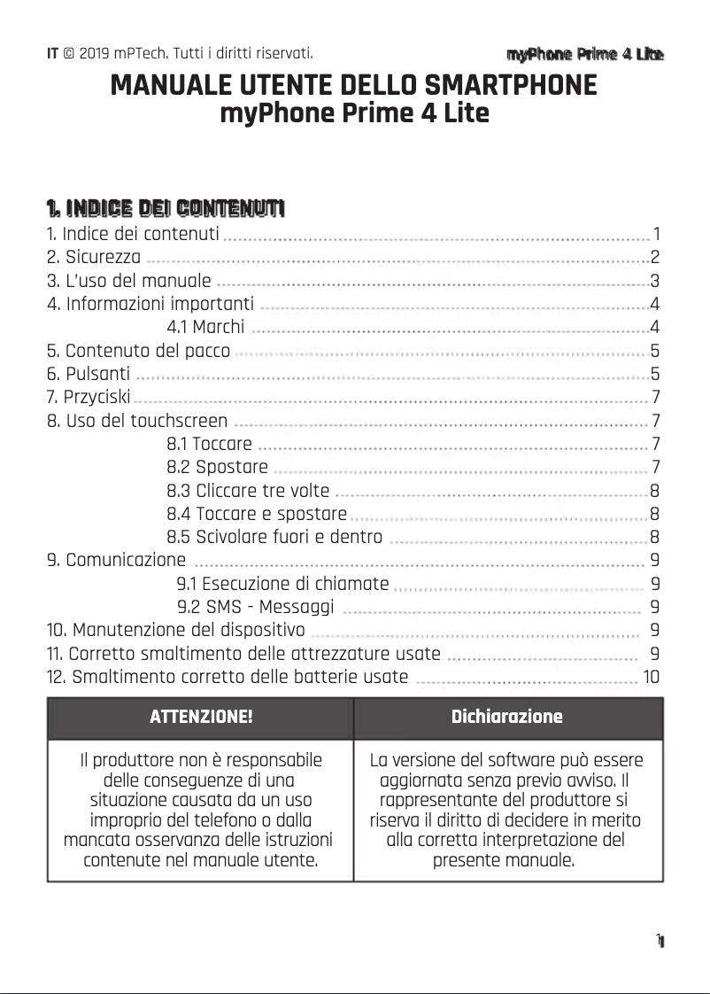 Imagen de la primera página del manual del dispositivo Prime 4 Lite