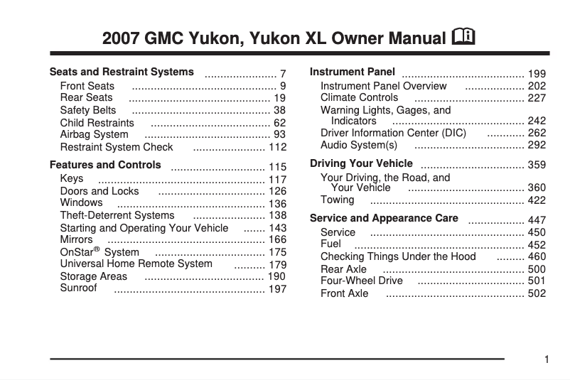 Page 1 de la notice Manuel utilisateur GMC Yukon (2007)