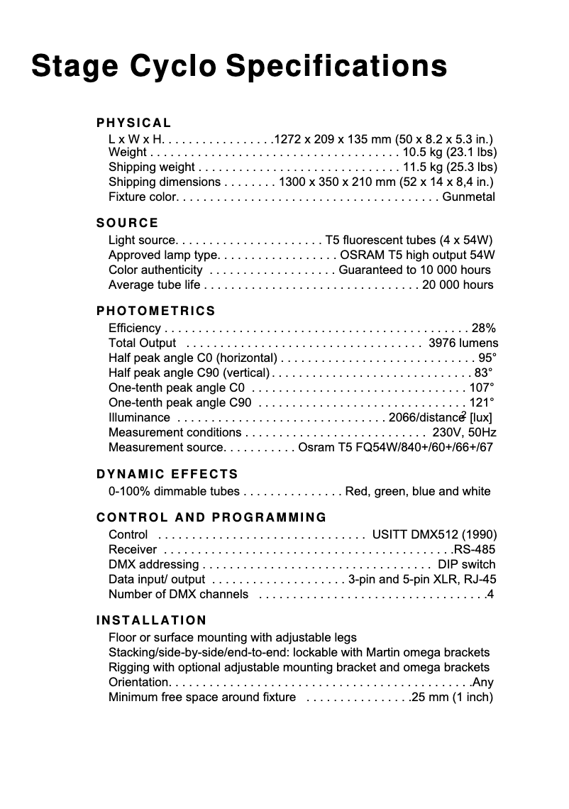 Page 1 de la notice Fiche technique Martin Stage Cyclo