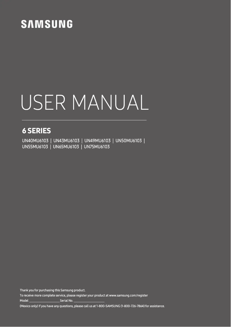 Page 1 de la notice Manuel utilisateur Samsung UN50MU6103FXZX