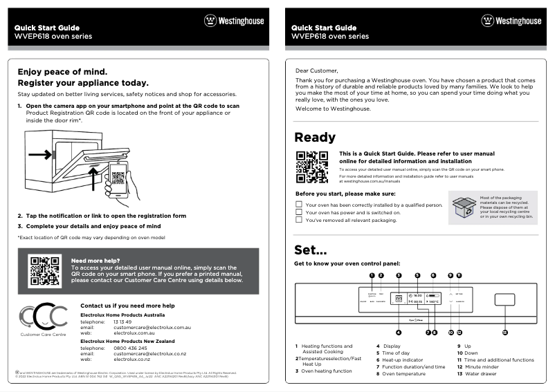 Page n°1 - Guide de démarrage rapide Westinghouse WVEP618DSD