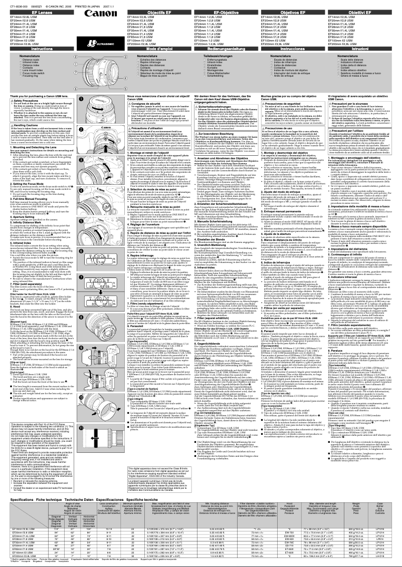 Image de la première page du manuel de l'appareil EF 28mm f/1.8 USM