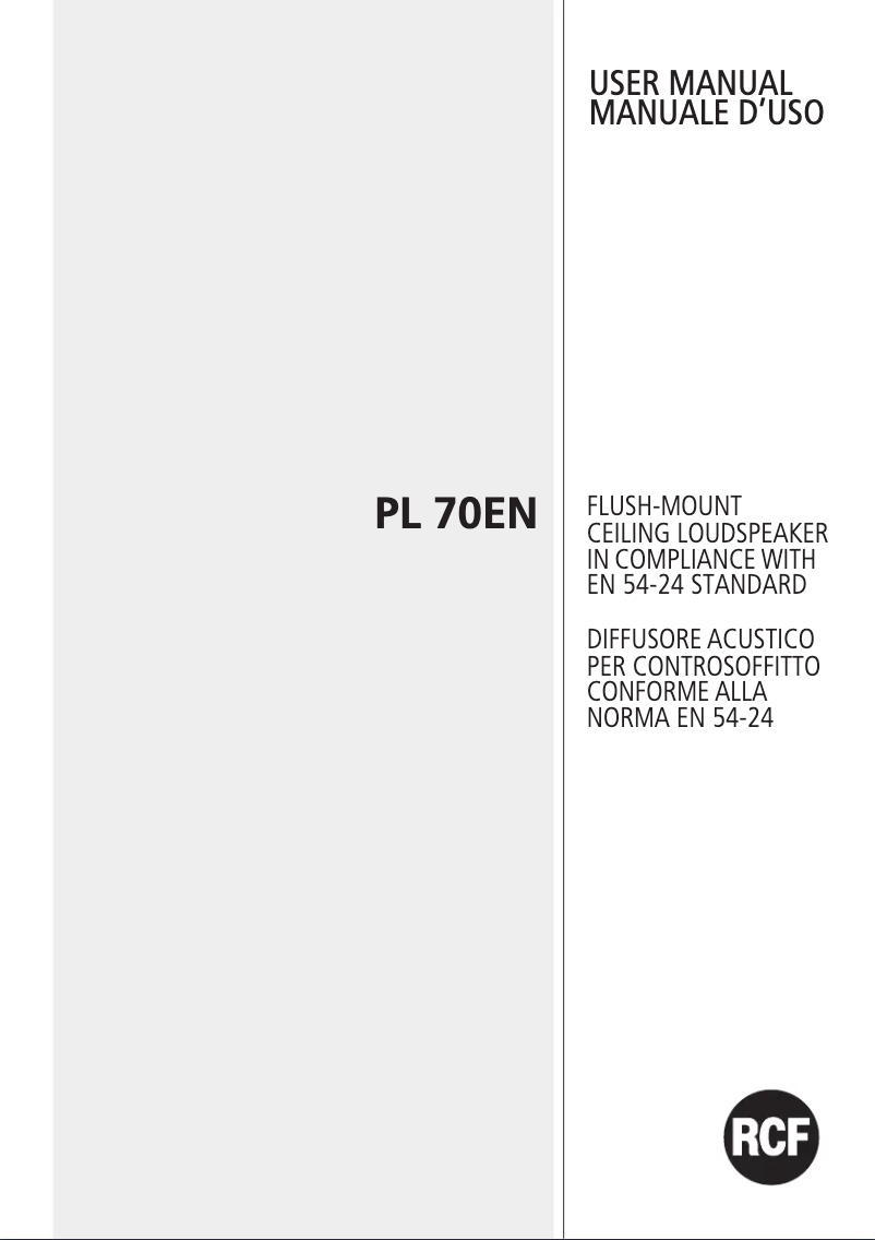Page 1 de la notice Manuel utilisateur RCF PL 70EN