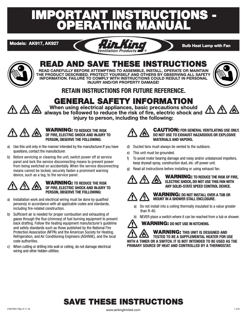 Page n°1 - Instructions / montage Air King AK917