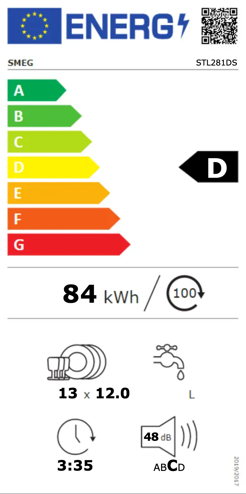 Page 1 de la notice Label énergétique Smeg STL281DS