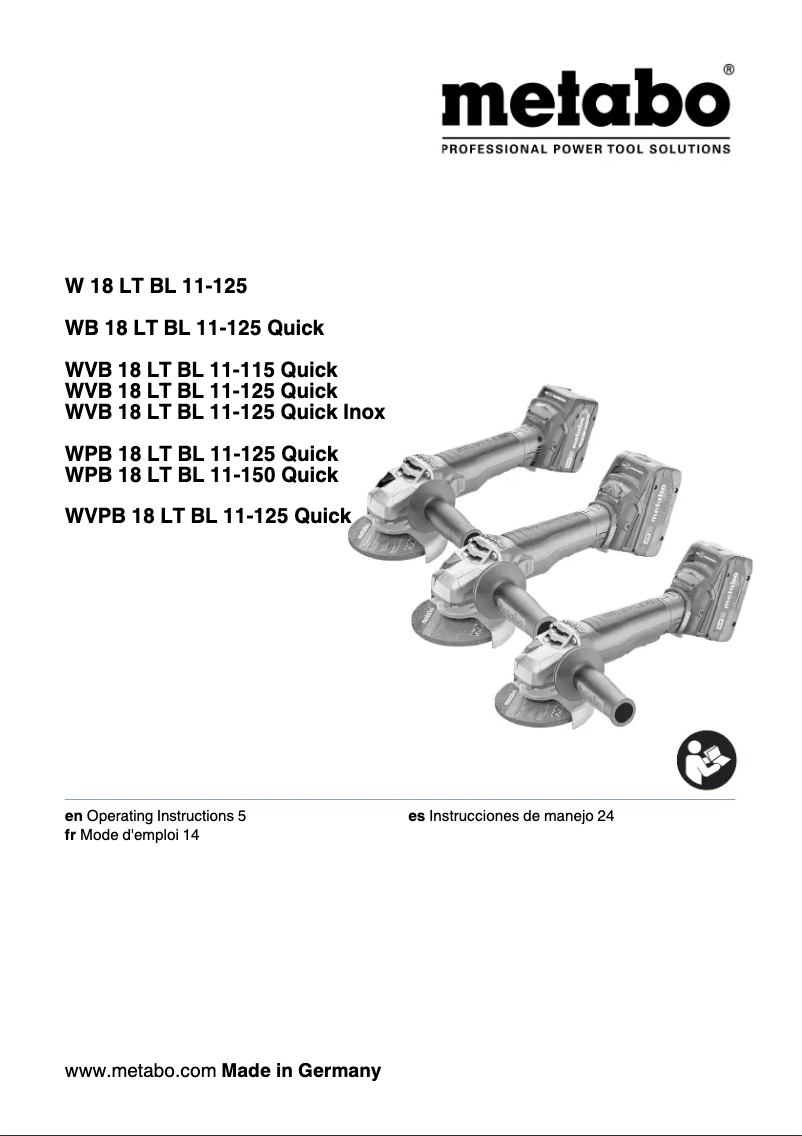 Page 1 de la notice Manuel utilisateur Metabo WVPB 18 LT BL 11-125 Q