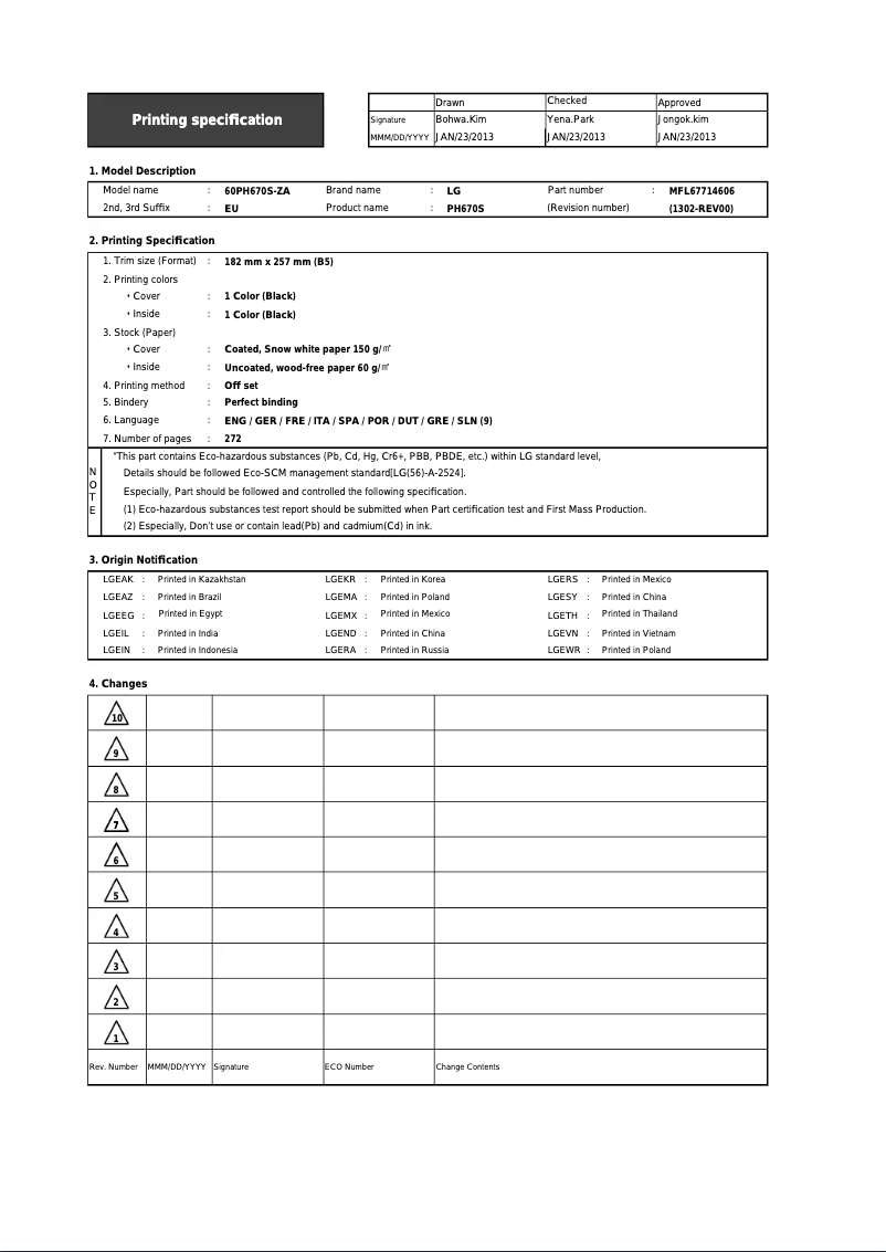 Page 1 de la notice Manuel utilisateur LG 50PH670S