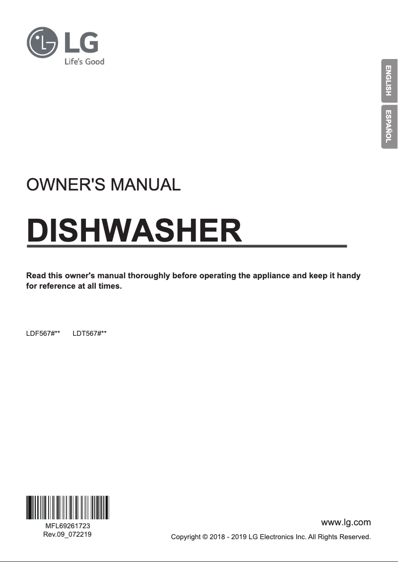 Page 1 de la notice Manuel utilisateur LG LDT5678ST
