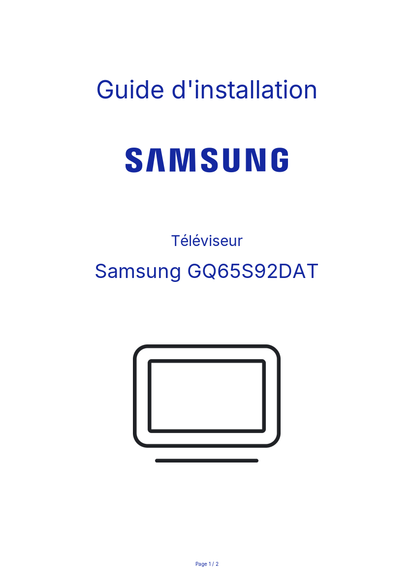 Page n°1 - Guide d'installation Samsung GQ65S92DAT