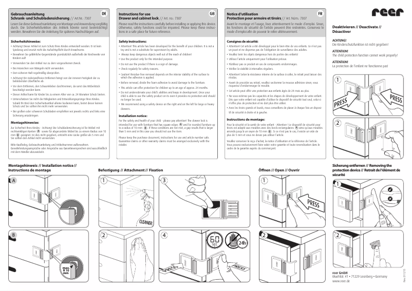 Page n°1 - Manuel utilisateur Reer 7307