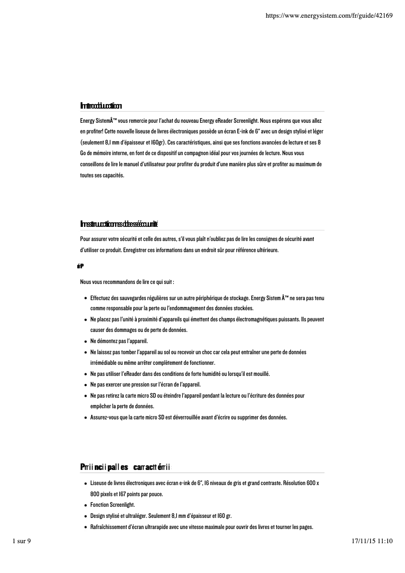 Image de la première page du manuel de l'appareil eReader Screenlight