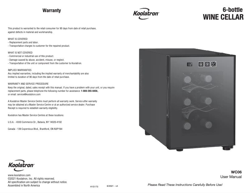 Page n°1 - Manuel utilisateur Koolatron WC06