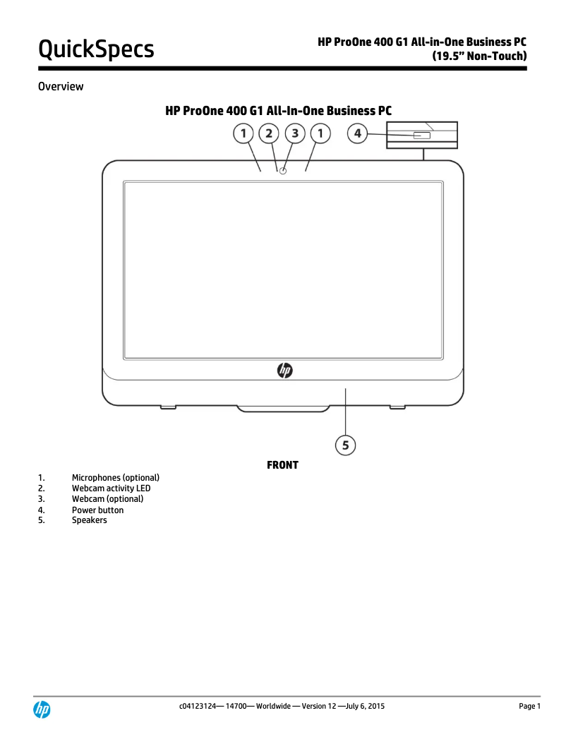 Page 1 de la notice Manuel utilisateur HP ProOne 400 AIO