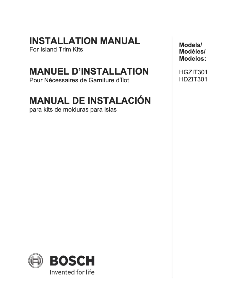 Page n°1 - Guide d'installation Bosch HDZIT301