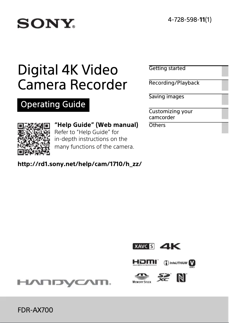 Página 1 del manual Manual de usuario Sony Handycam FDR-AX700