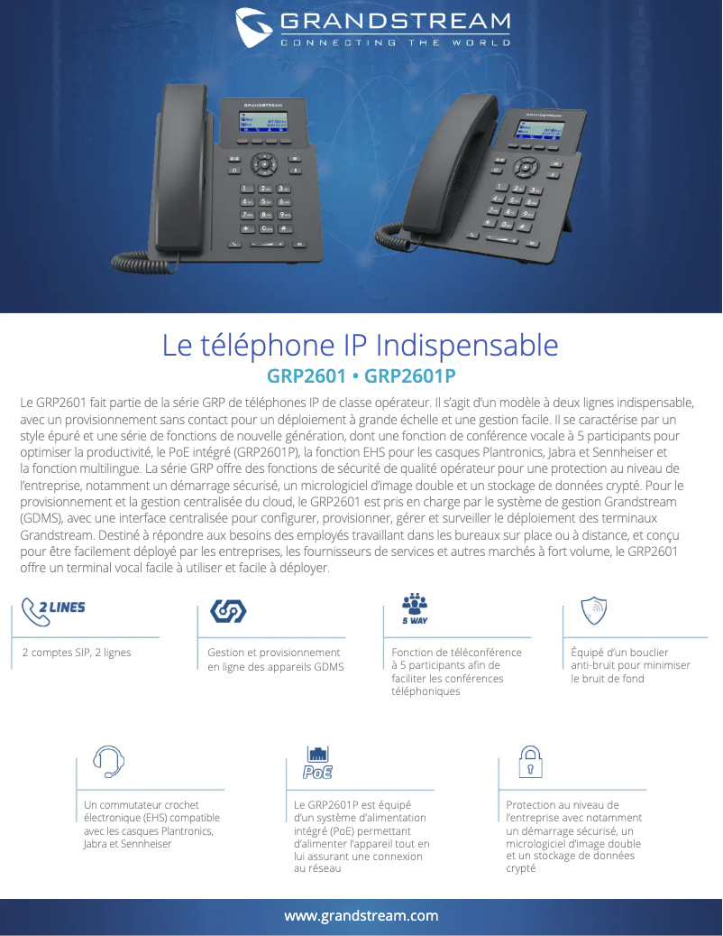 Page 1 de la notice Fiche technique Grandstream GRP2601