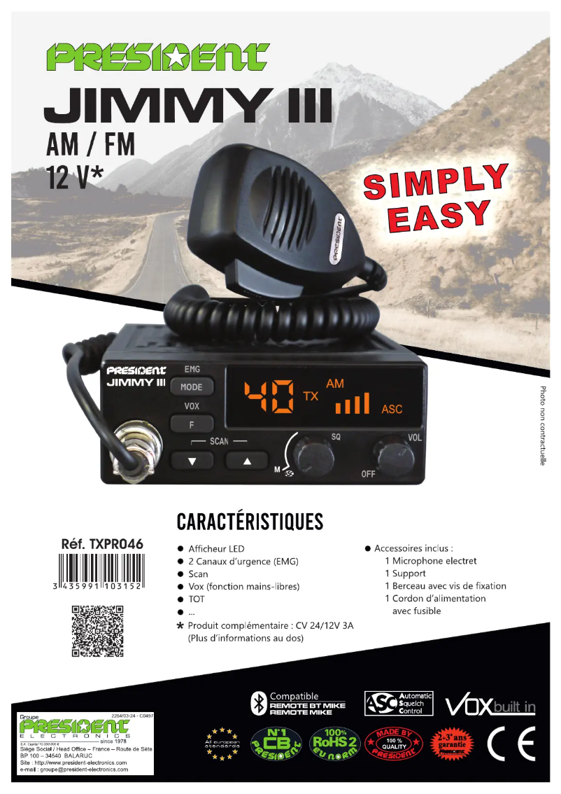 Page 1 de la notice Fiche technique President JIMMY III