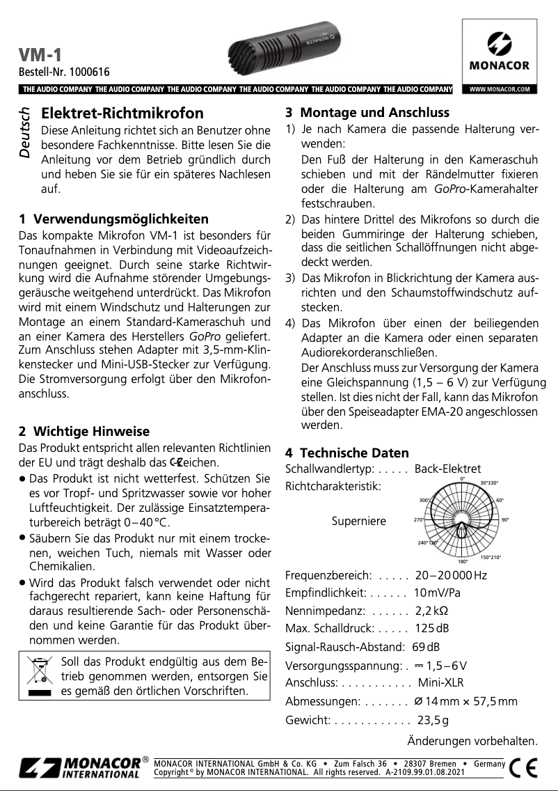 Page 1 de la notice Manuel utilisateur Monacor VM-1
