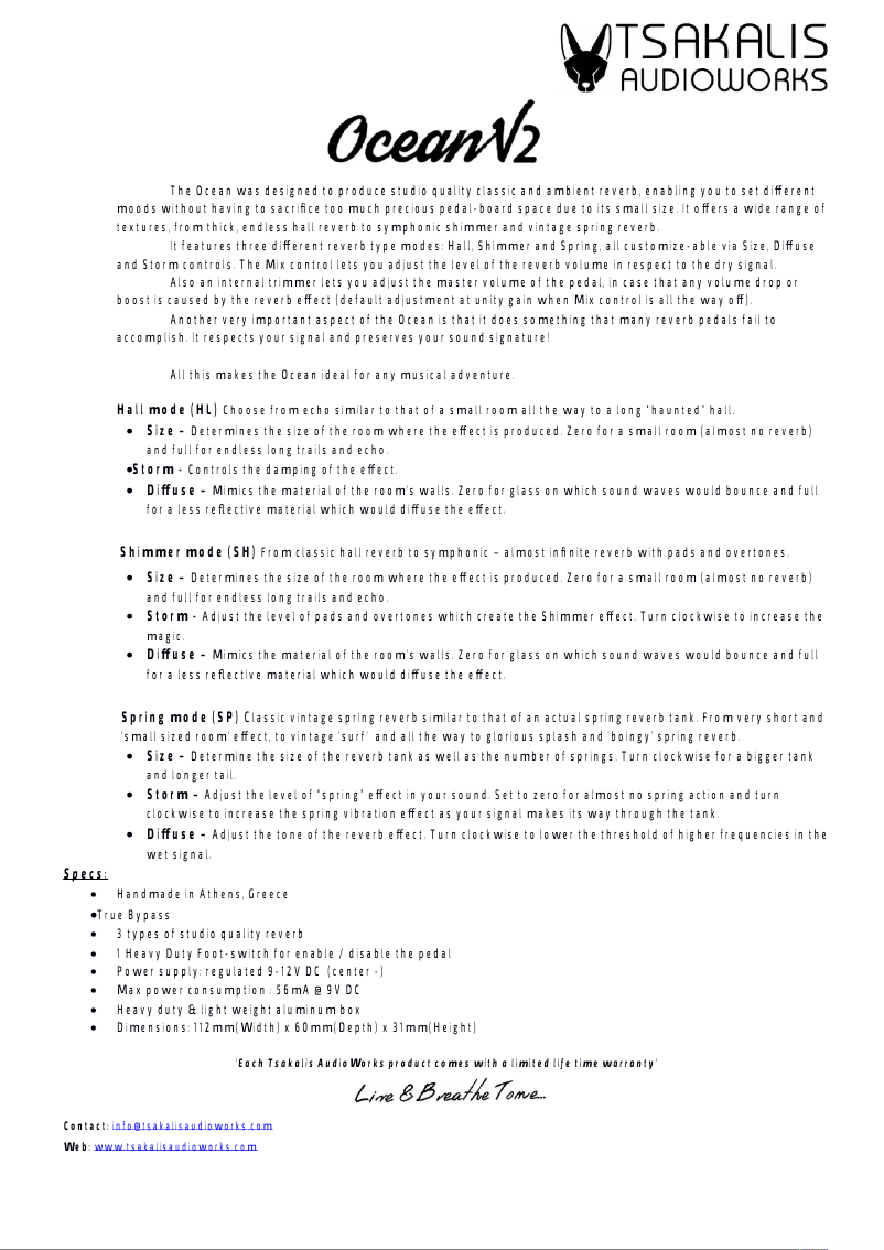 Page 1 de la notice Manuel utilisateur Tsakalis AudioWorks Ocean v2