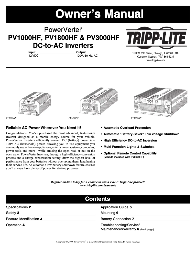 Page 1 de la notice Manuel utilisateur Tripp Lite PV1000HF