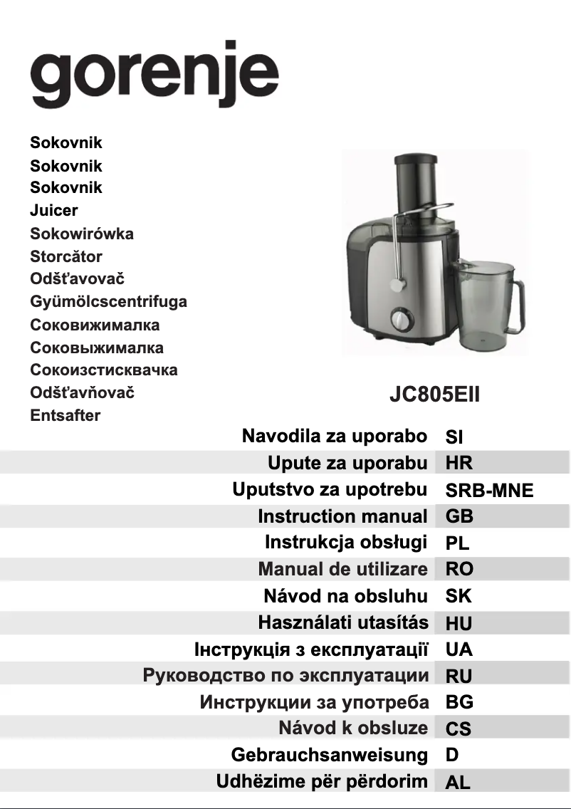 Page n°1 - Manuel utilisateur Gorenje JC805EII