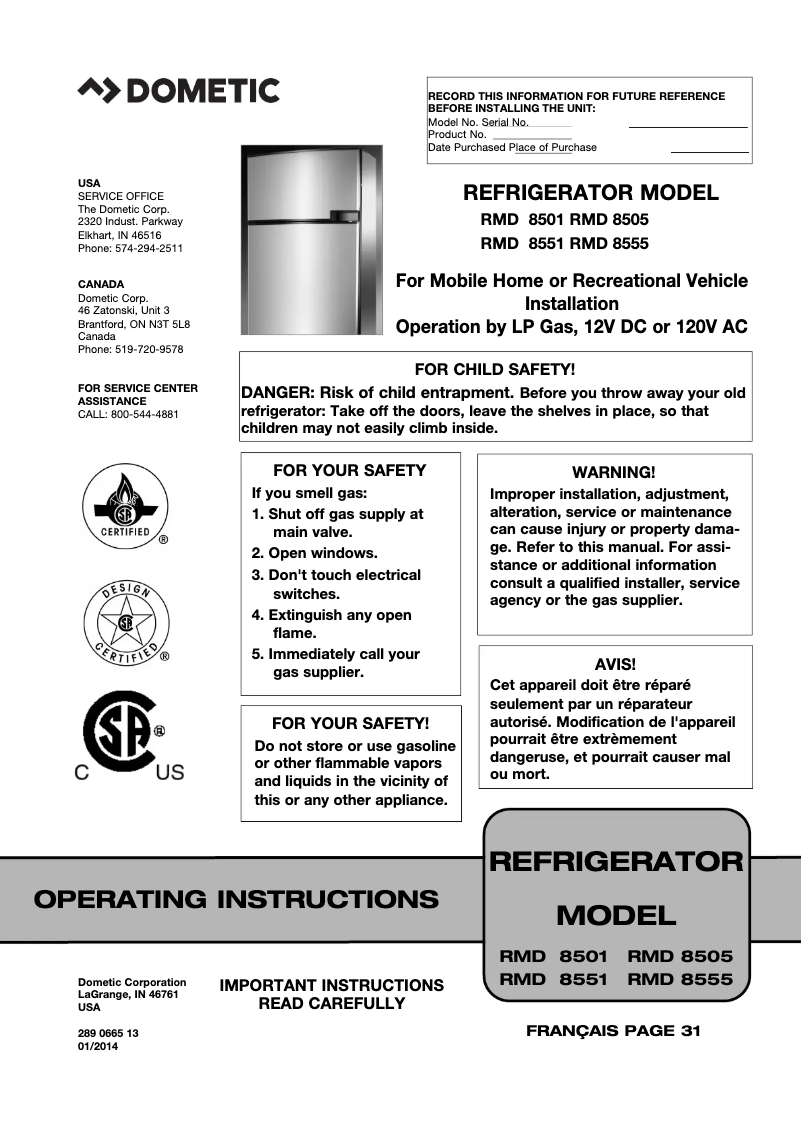 Página 1 del manual Manual de usuario Dometic 8-Series