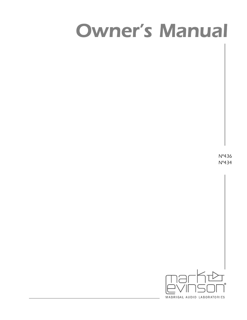 Page 1 de la notice Manuel utilisateur Mark Levinson No434