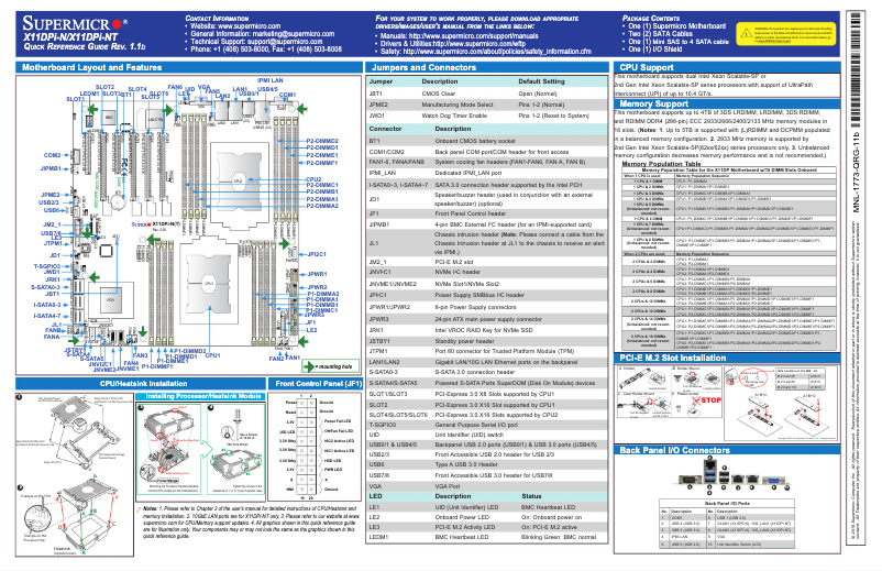 Page n°1 - Guide de démarrage rapide Supermicro X11DPi-NT