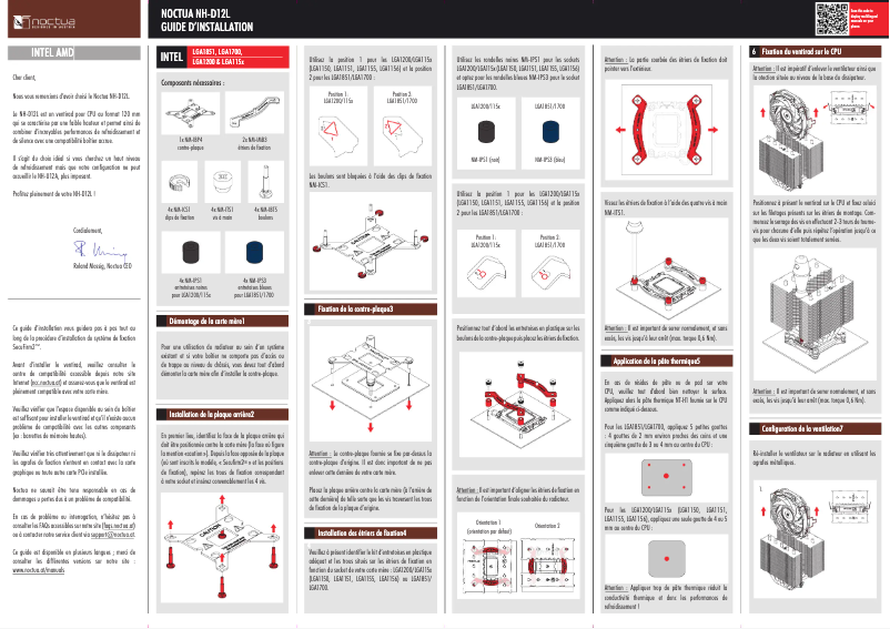 Page 1 de la notice Manuel utilisateur Noctua NH-D12L
