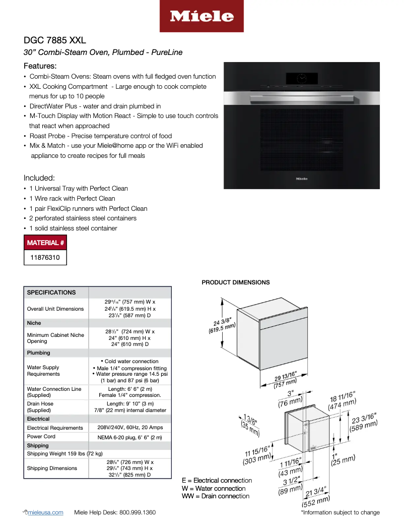 Page n°1 - Fiche technique Miele DGC 7885 XXL