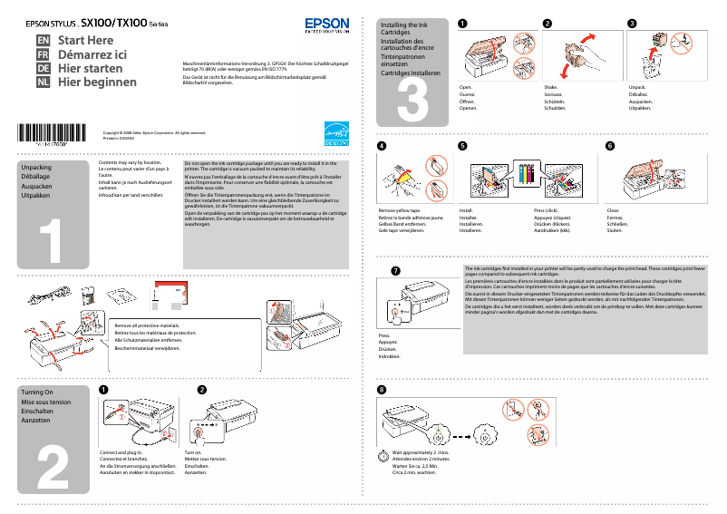 Page 1 de la notice Guide d'installation Epson Stylus SX100