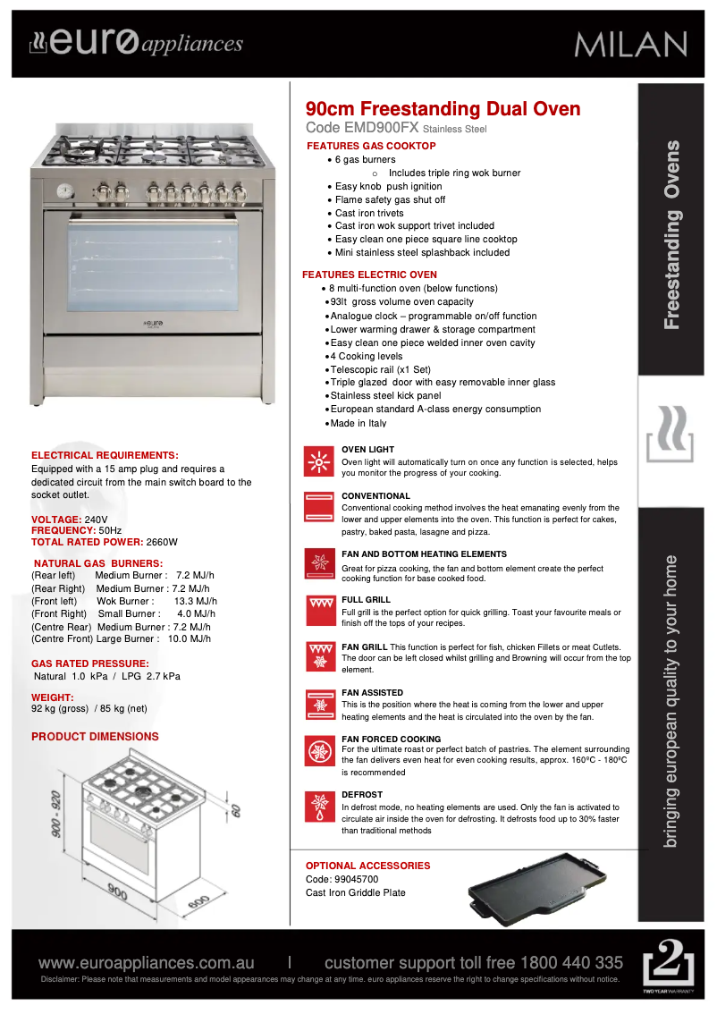 Page n°1 - Fiche technique Euro Appliances EMD900FX