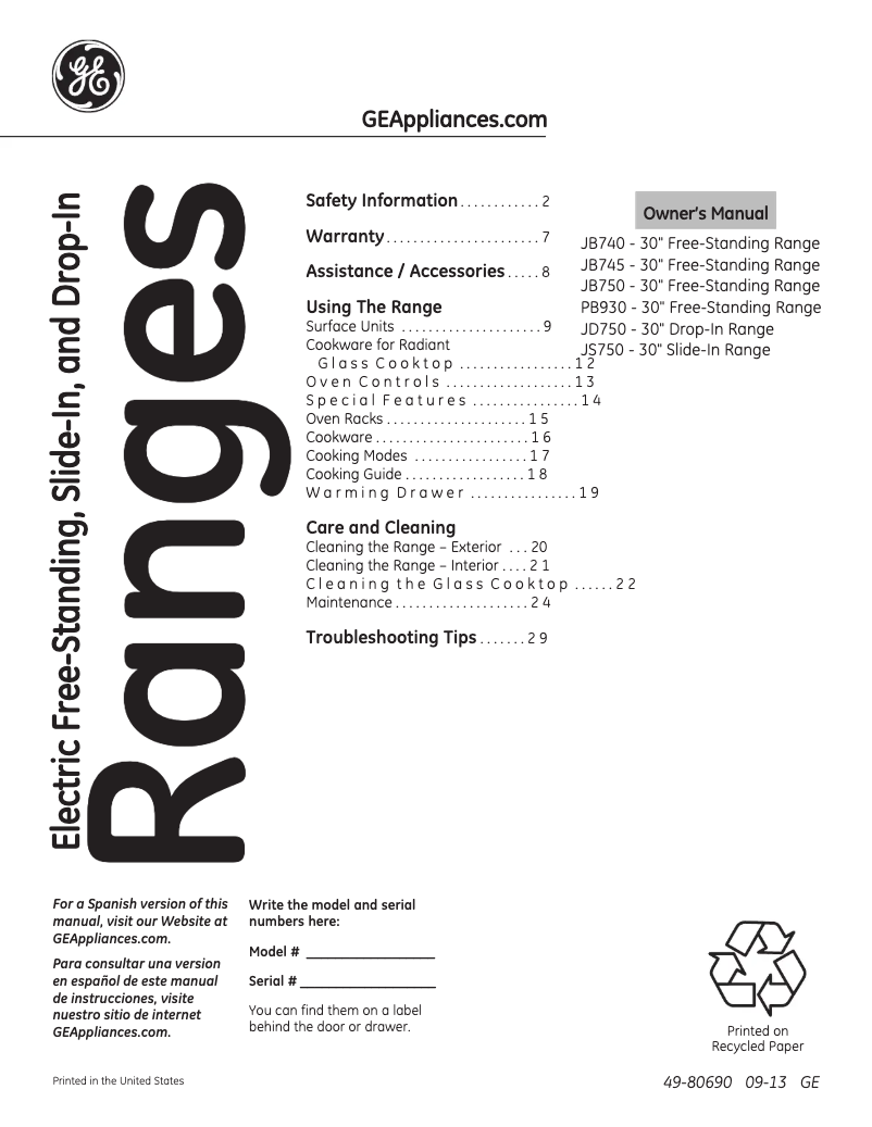 Imagen de la primera página del manual del dispositivo JD750DFBB