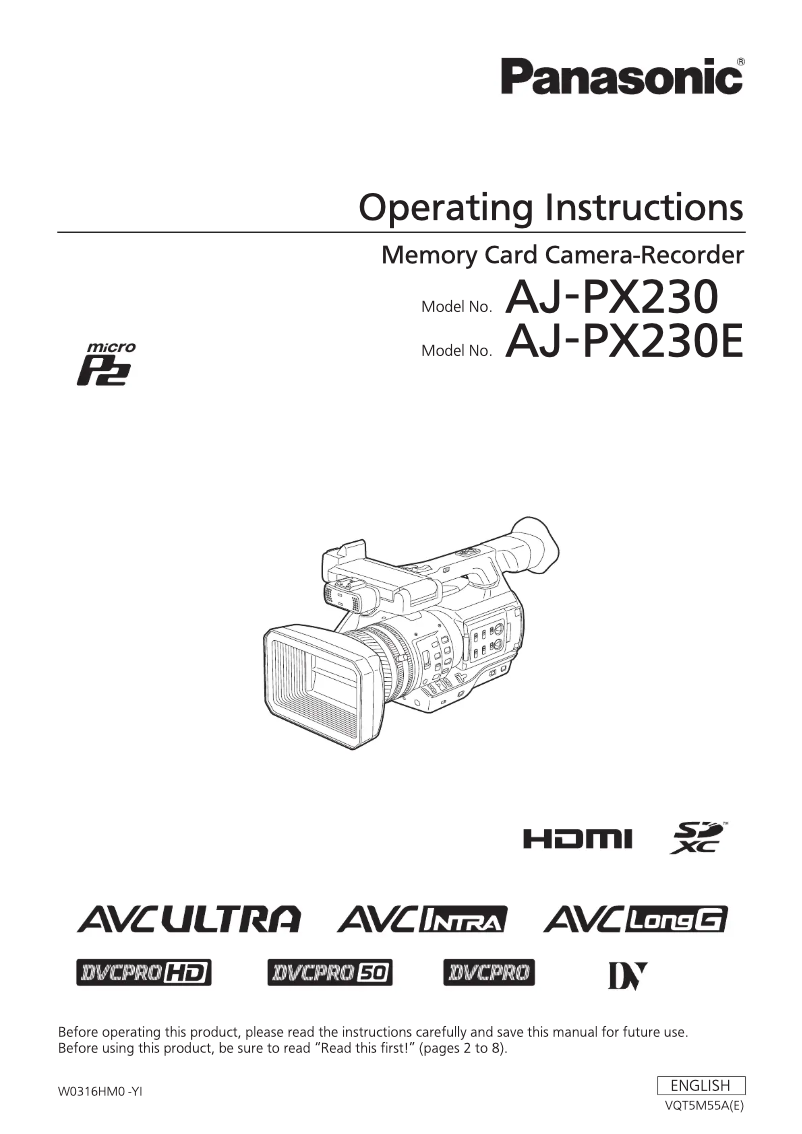 Page 1 de la notice Manuel utilisateur Panasonic AJ-PX230