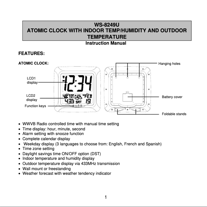 Image de la première page du manuel de l'appareil WS-8249U-CH