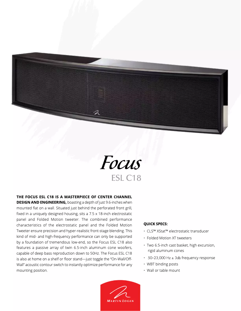 Page n°1 - Fiche technique Martin Logan Focus ESL C18