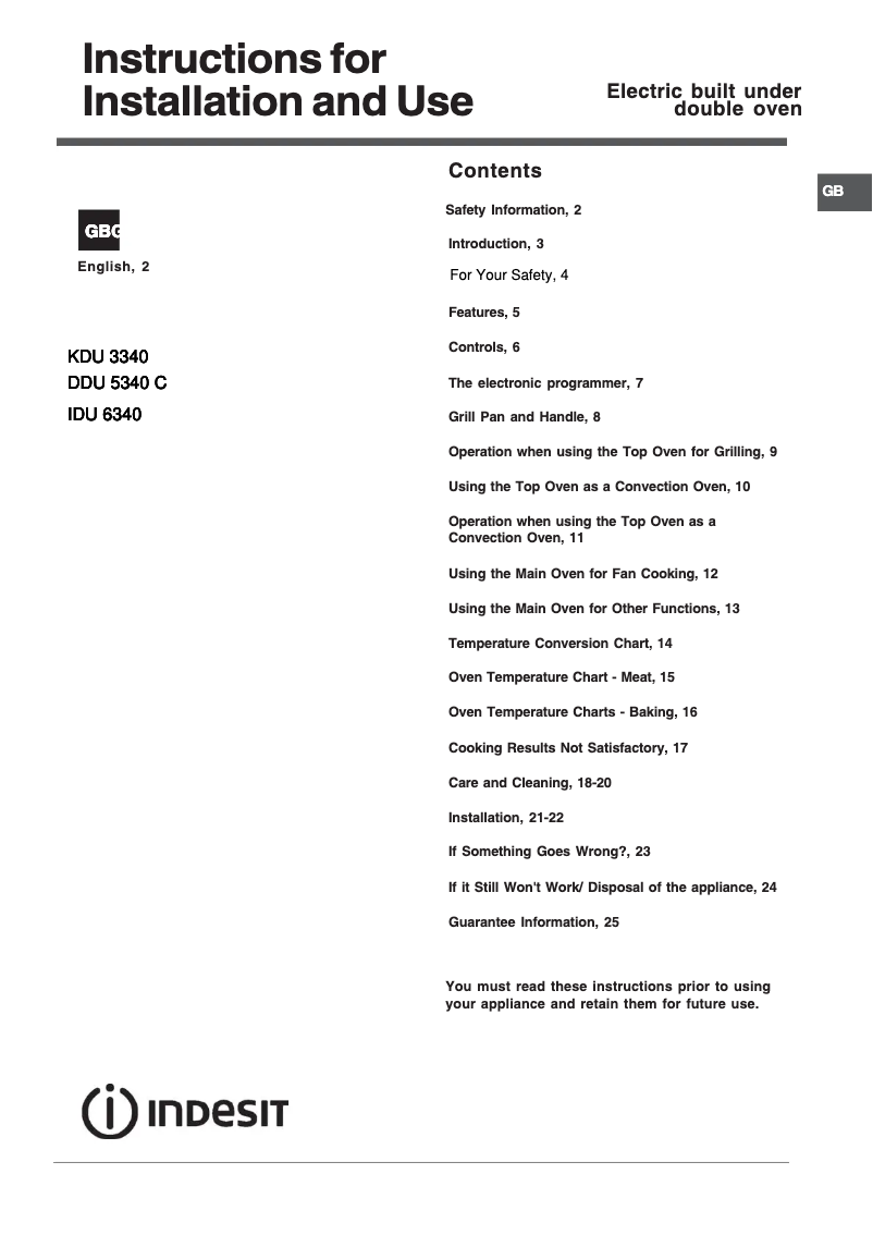 Page n°1 - Mode d'emploi Indesit IDU 6340 BL
