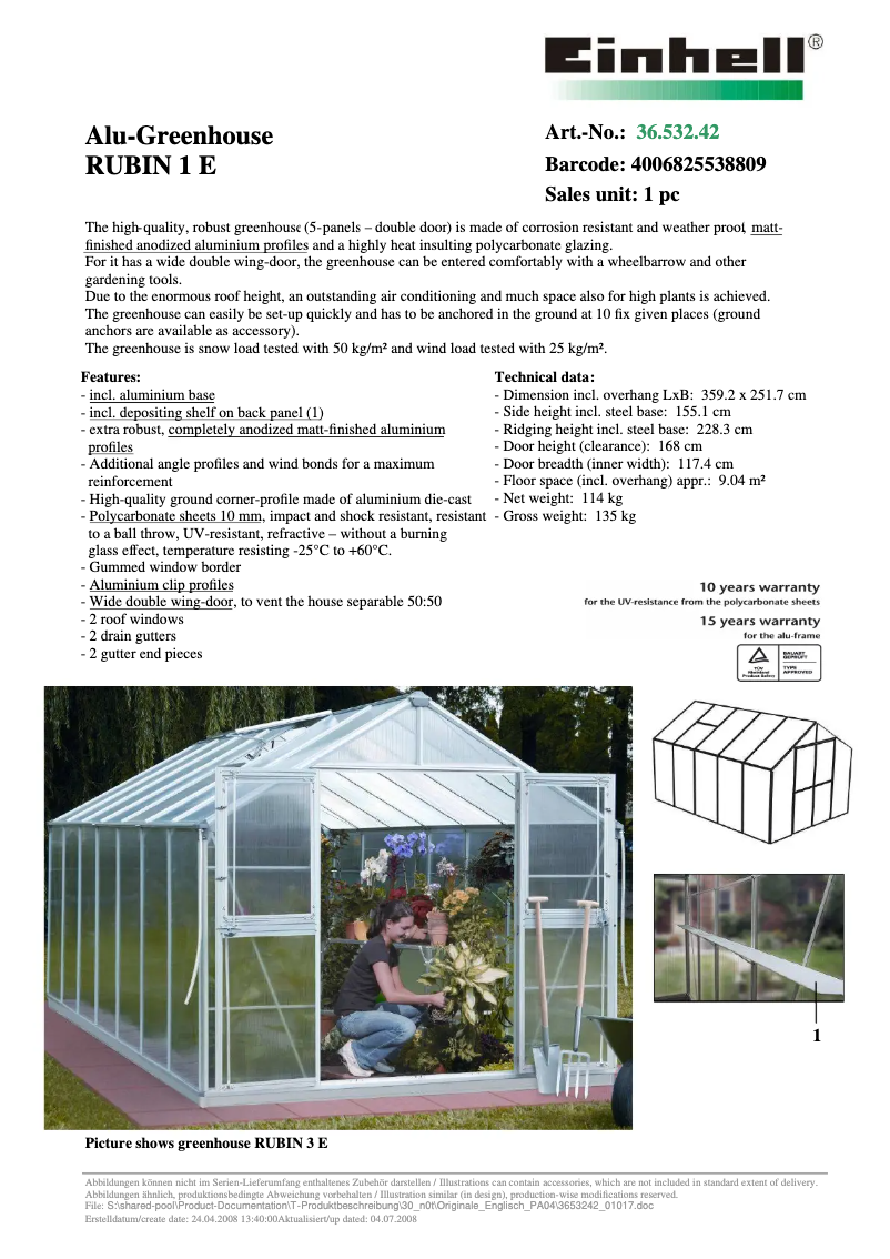 Page 1 de la notice Manuel utilisateur Einhell RUBIN 1 E