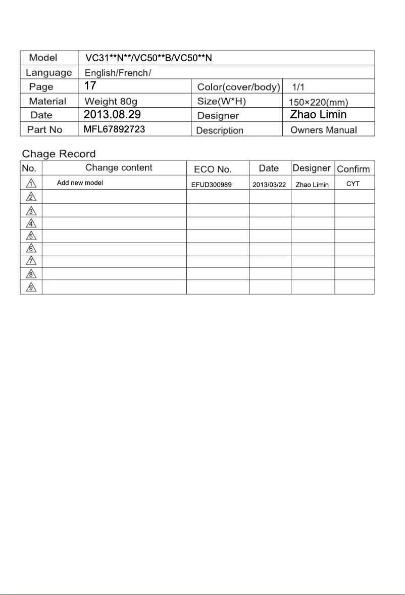 Page n°1 - Manuel utilisateur LG VC2321RO