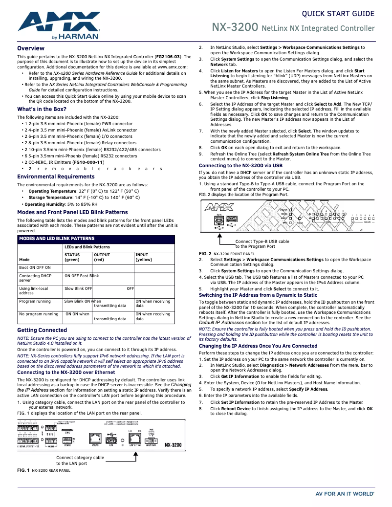 Page n°1 - Guide de démarrage rapide AMX NetLinx NX-3200