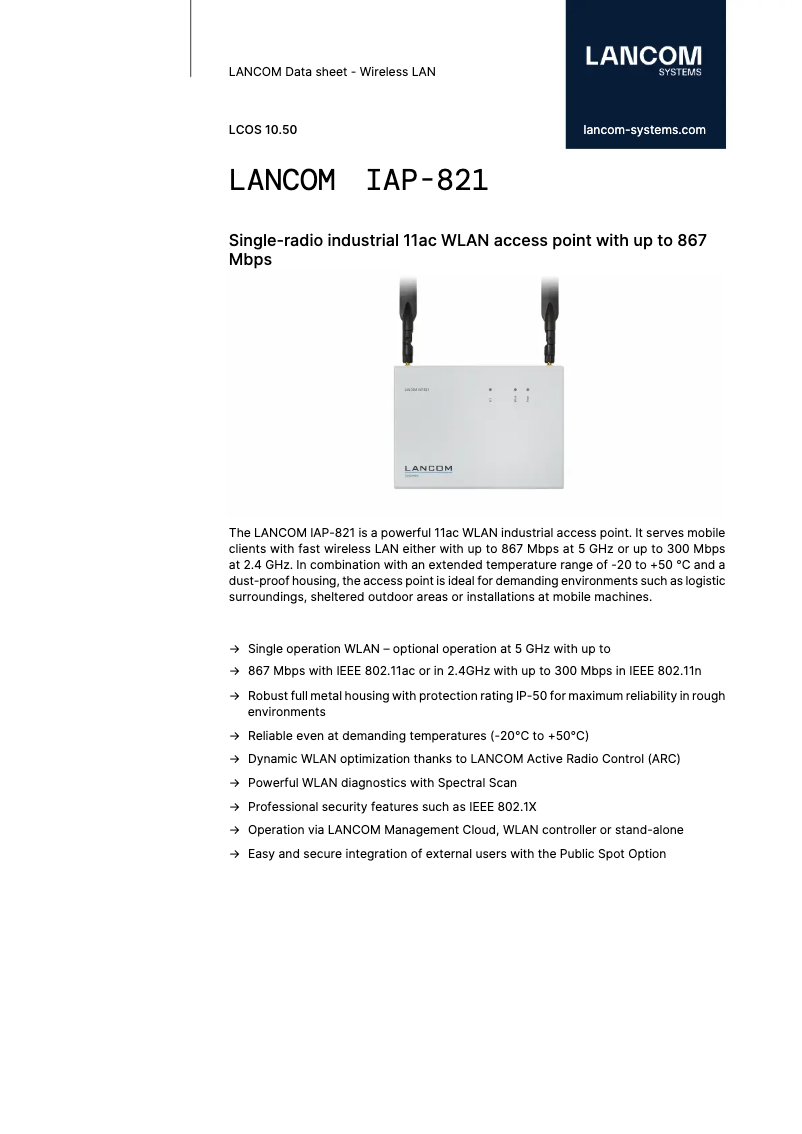 Page n°1 - Fiche technique Lancom IAP-821