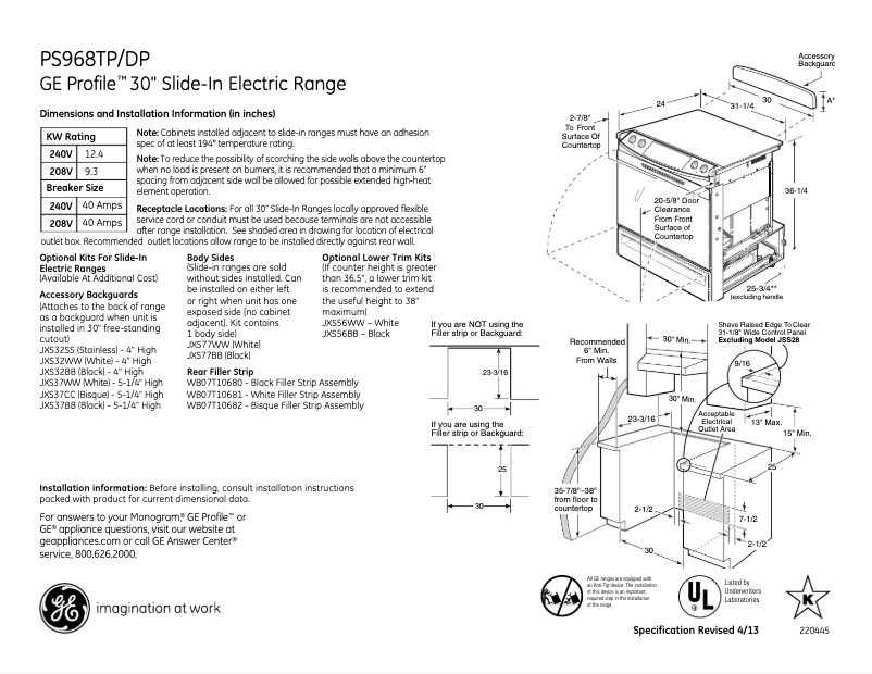 Page n°1 - Fiche technique GE Profile PS968TPCC