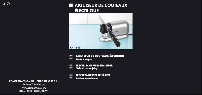 Page n°1 - Manuel utilisateur Bifinett KH 1143