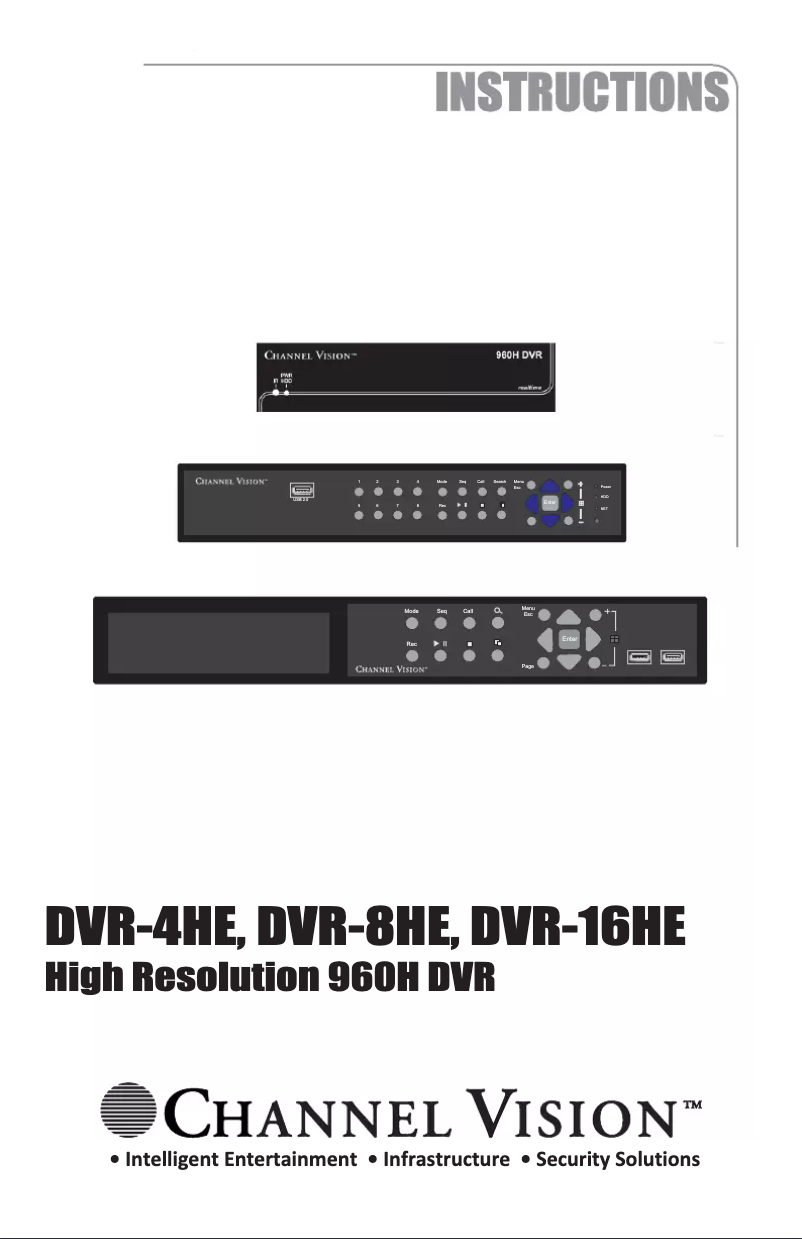 Page n°1 - Manuel utilisateur Channel Vision DVR-8HE