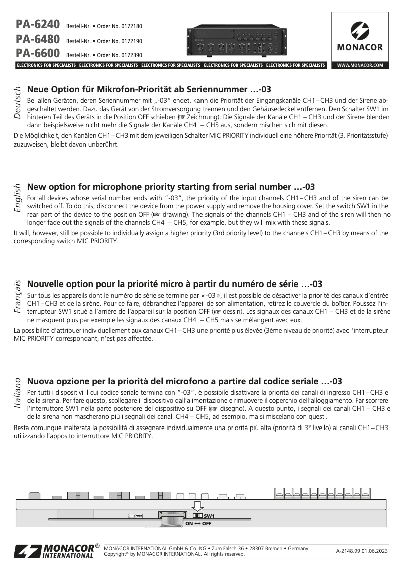 Page n°1 - Manuel utilisateur Monacor PA-6240