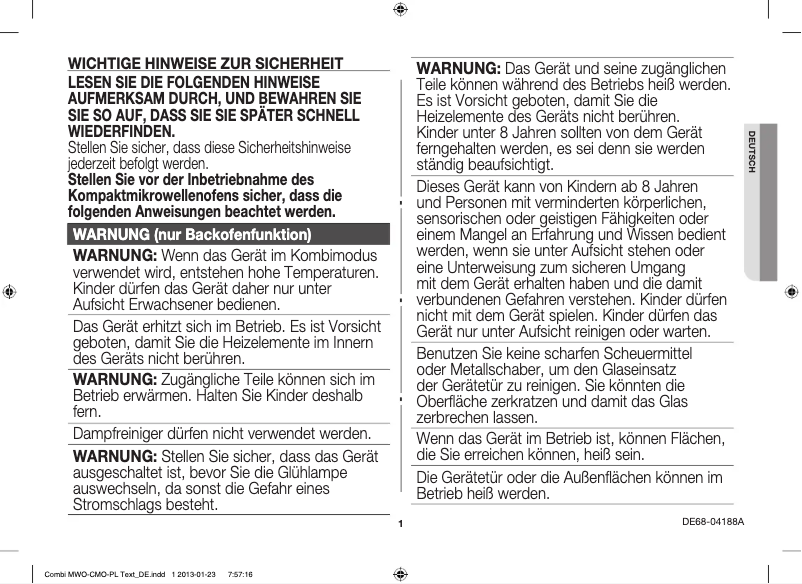 Page 1 de la notice Manuel utilisateur Samsung GE732K