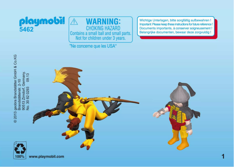 Page 1 de la notice Manuel utilisateur Playmobil Dragons 5462